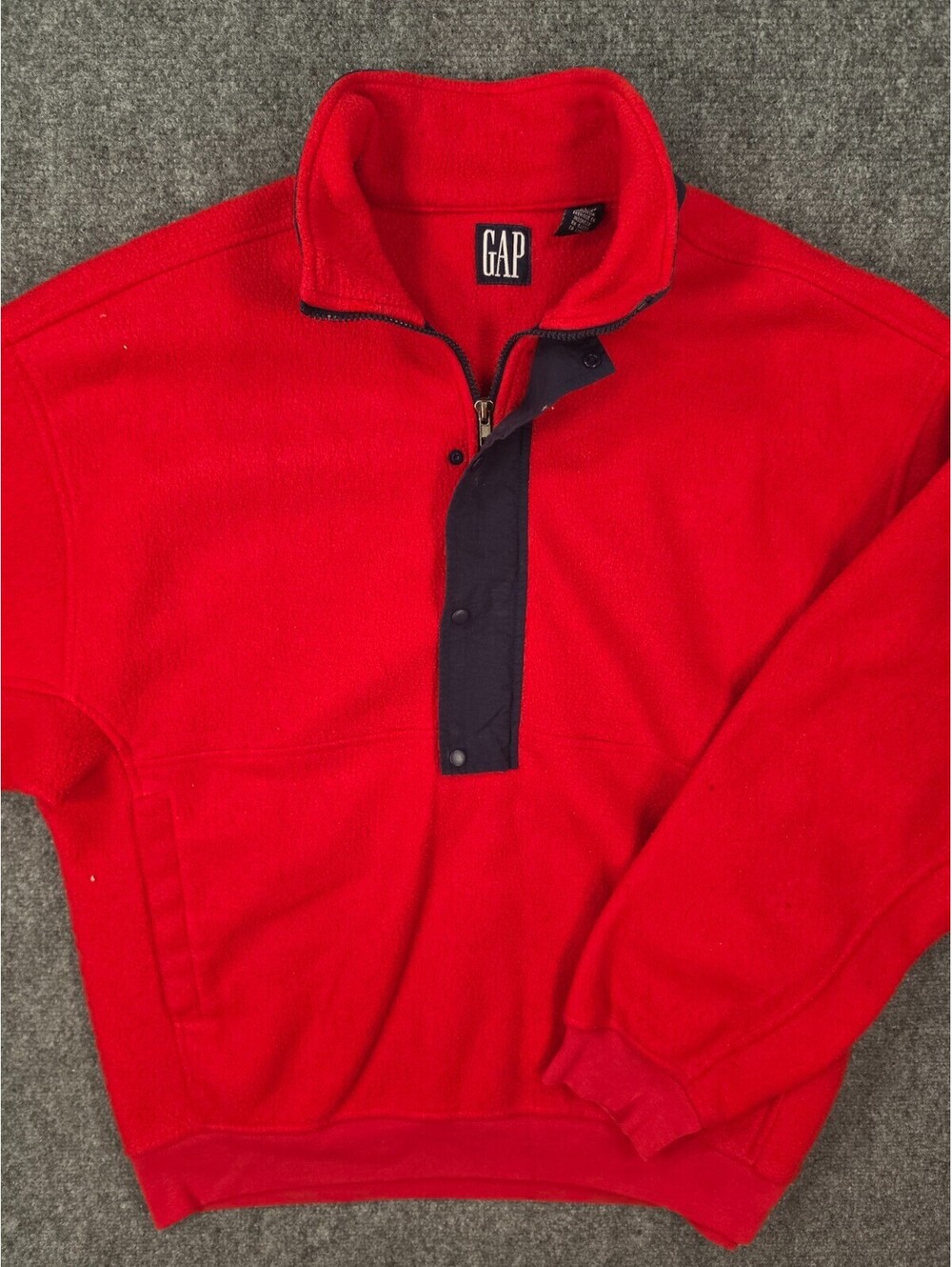 Vintage GAP Fleece Pullover Mens XL Red Black Snap 1/4 Zip 90s Outdoor